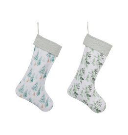 XS0110A Cotton Printed Stocking with Pattern and Boucle Fabric Cuff, 2 Styles
