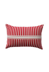 XS0376 24" x 16" Cotton Chambray Lumbar Pillow with Stripes, Red & White