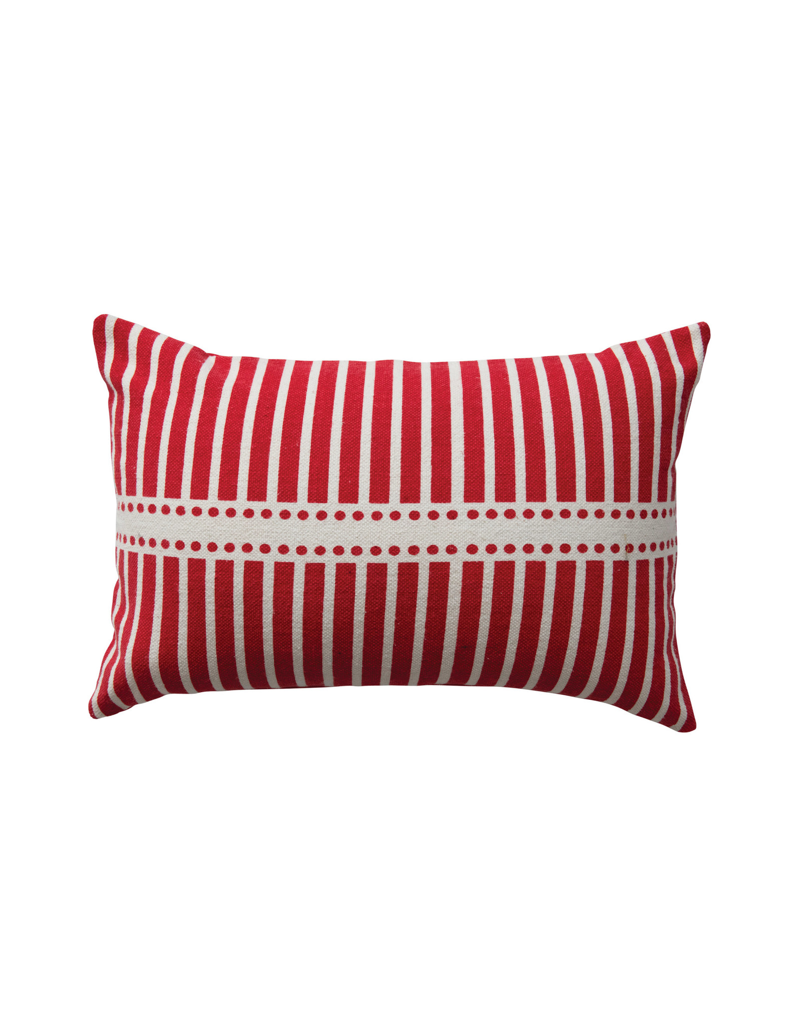 XS0376 24" x 16" Cotton Chambray Lumbar Pillow with Stripes, Red & White