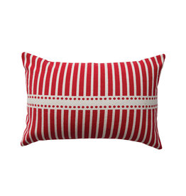 XS0376 24" x 16" Cotton Chambray Lumbar Pillow with Stripes, Red & White