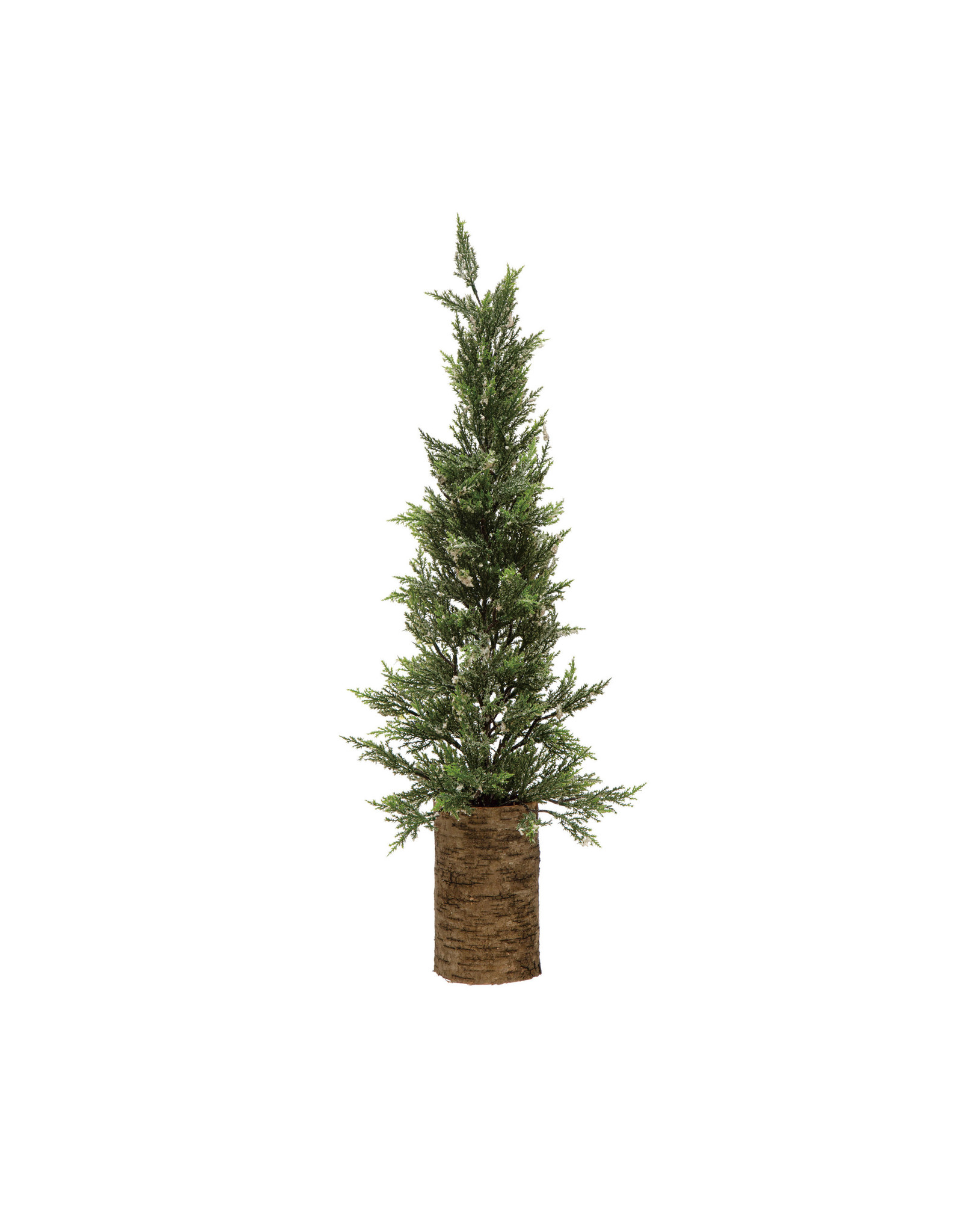 XS1238 4-3/4" Round x 18-1/2"H Faux Cypress Tree in Birch Bark Pot, Snow Finish