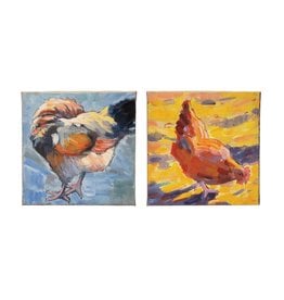 DF4813 Hand-Painted Wall Décor with Chicken, 2 Styles 10.0 x 1.0 Square EACH