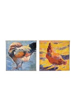 DF4813 Hand-Painted Wall Décor with Chicken, 2 Styles 10.0 x 1.0 Square EACH