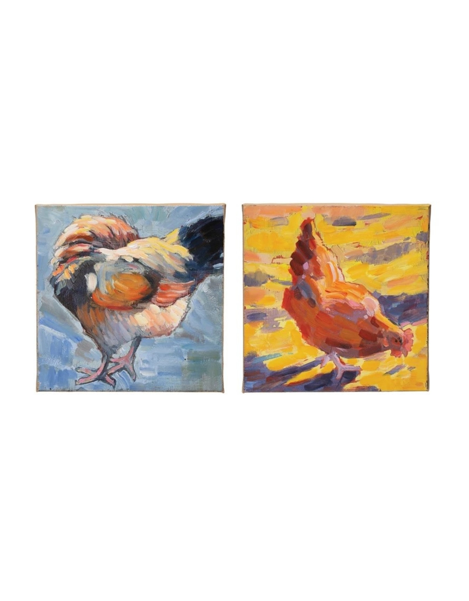 DF4813 Hand-Painted Wall Décor with Chicken, 2 Styles 10.0 x 1.0 Square EACH