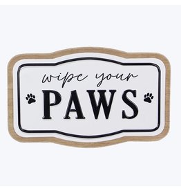 21535 Wood with Embossed Metal Wipe your Paws Sign 10" x 0.51" x 6.25"