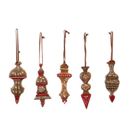 XM7661A 6.5"Enameled Carved Wood Ornament, 5 styles EACH
