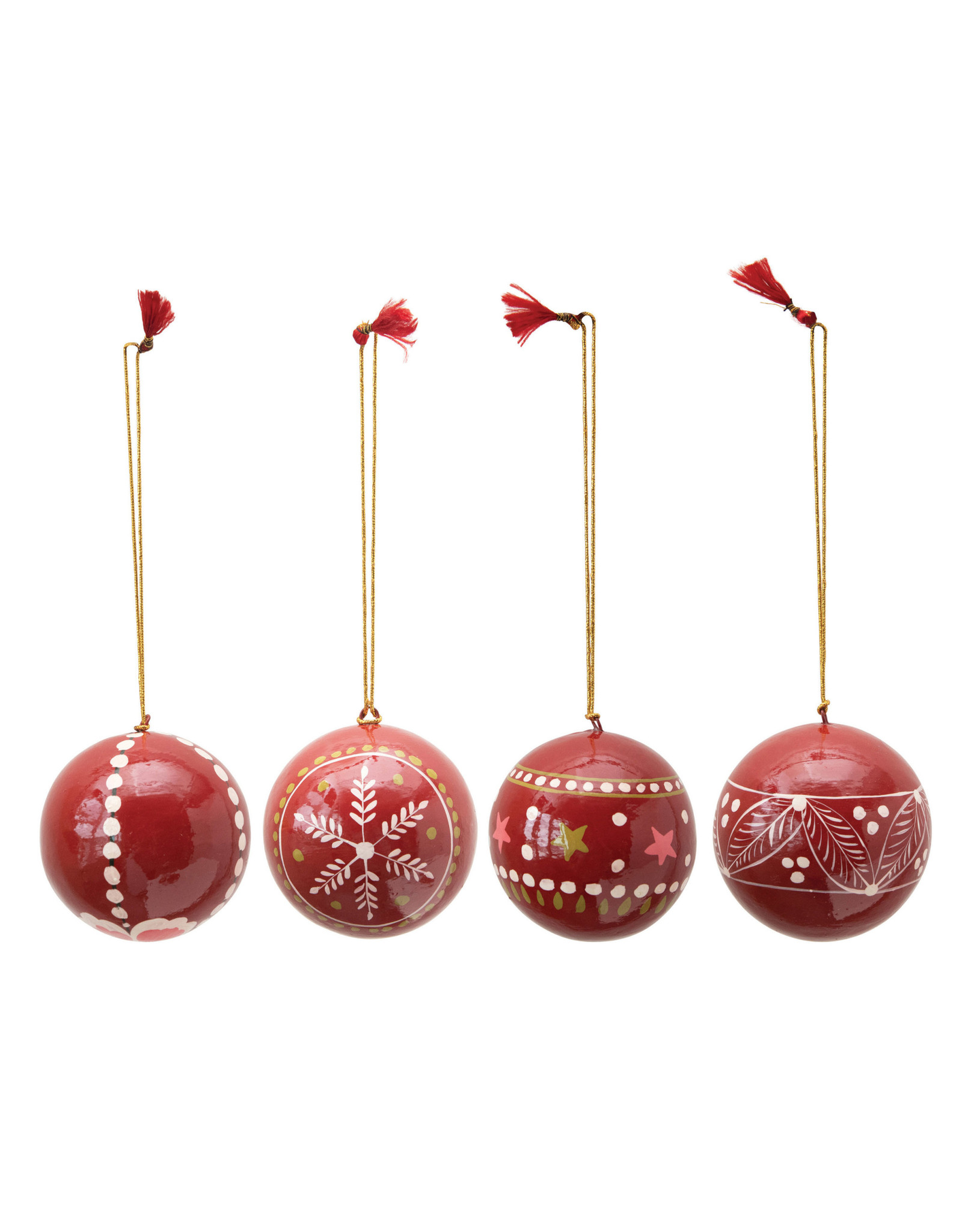 XM9093A Hand-Painted Paper Mache Ball Ornament, 4 Styles EACH