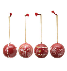 XM9093A Hand-Painted Paper Mache Ball Ornament, 4 Styles EACH