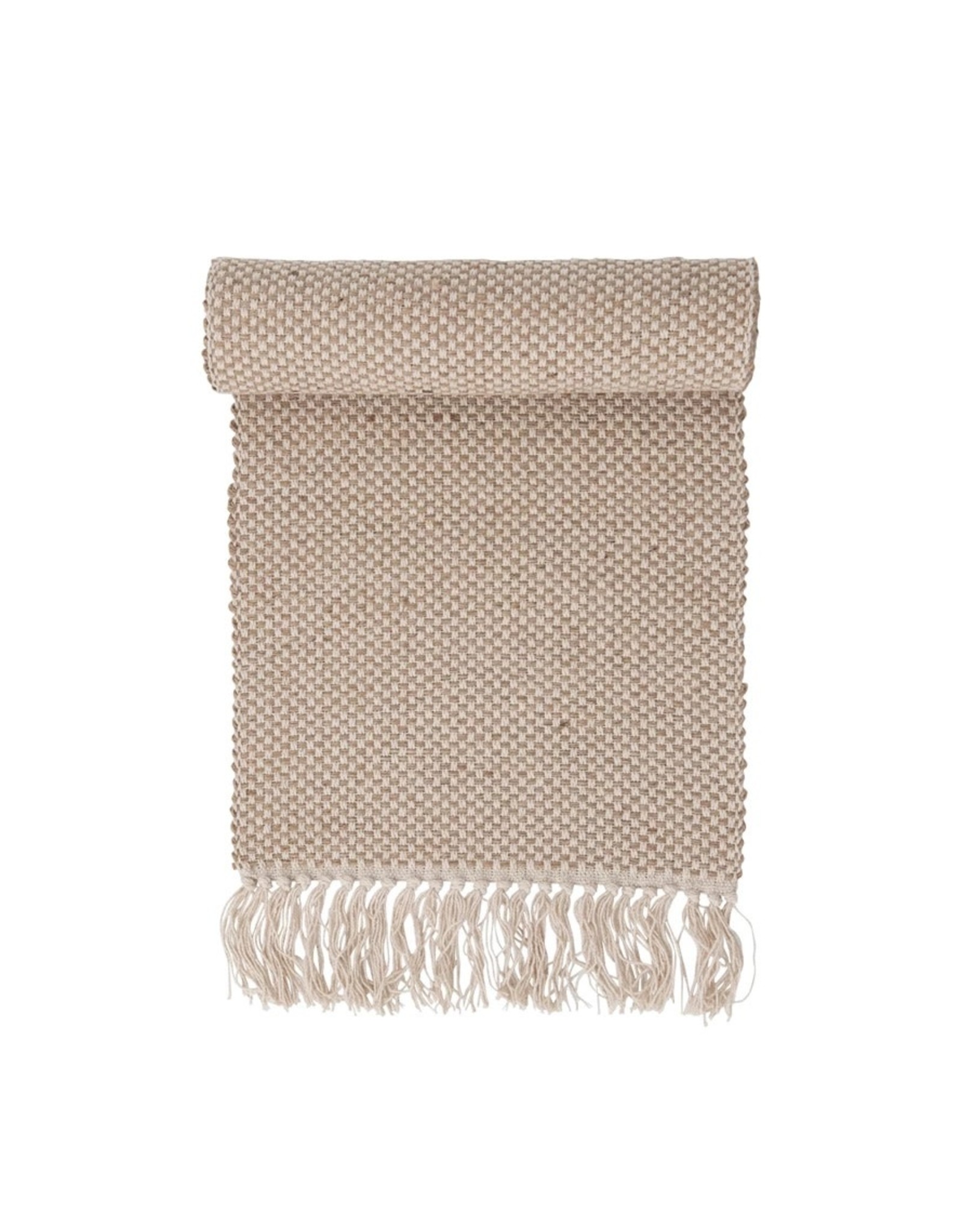 DF5655  Home Décor Woven Jute and Cotton Table Runner with Fringe