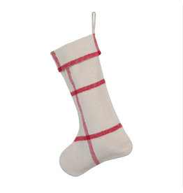 XS0129 20"H Cotton Flannel Stocking with Grid Pattern, Cream Color and Red
