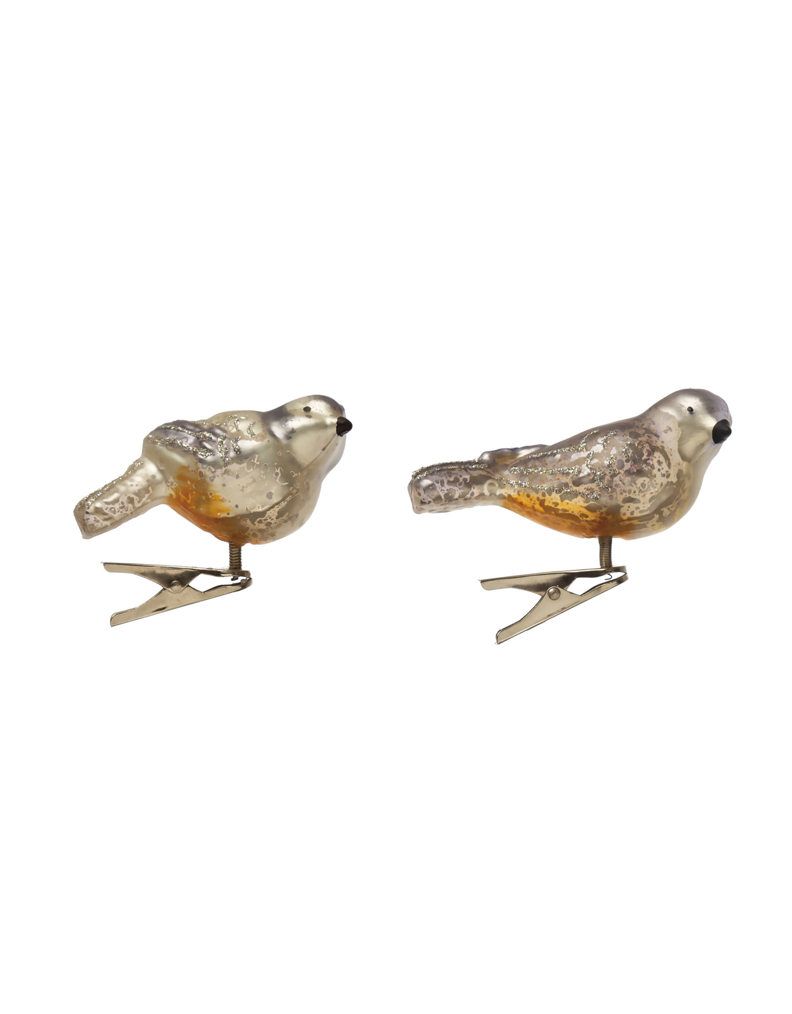 XS1325A 7"L x 2"H Mercury Glass Bird Clip-On Ornament with Glitter,  2 Styles EACH