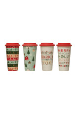 XS0934 Stoneware Travel Mug with Lid, 4 Styles EACH