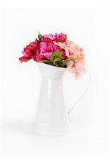 75567 14" Mixd Floral White Metal Pitcher