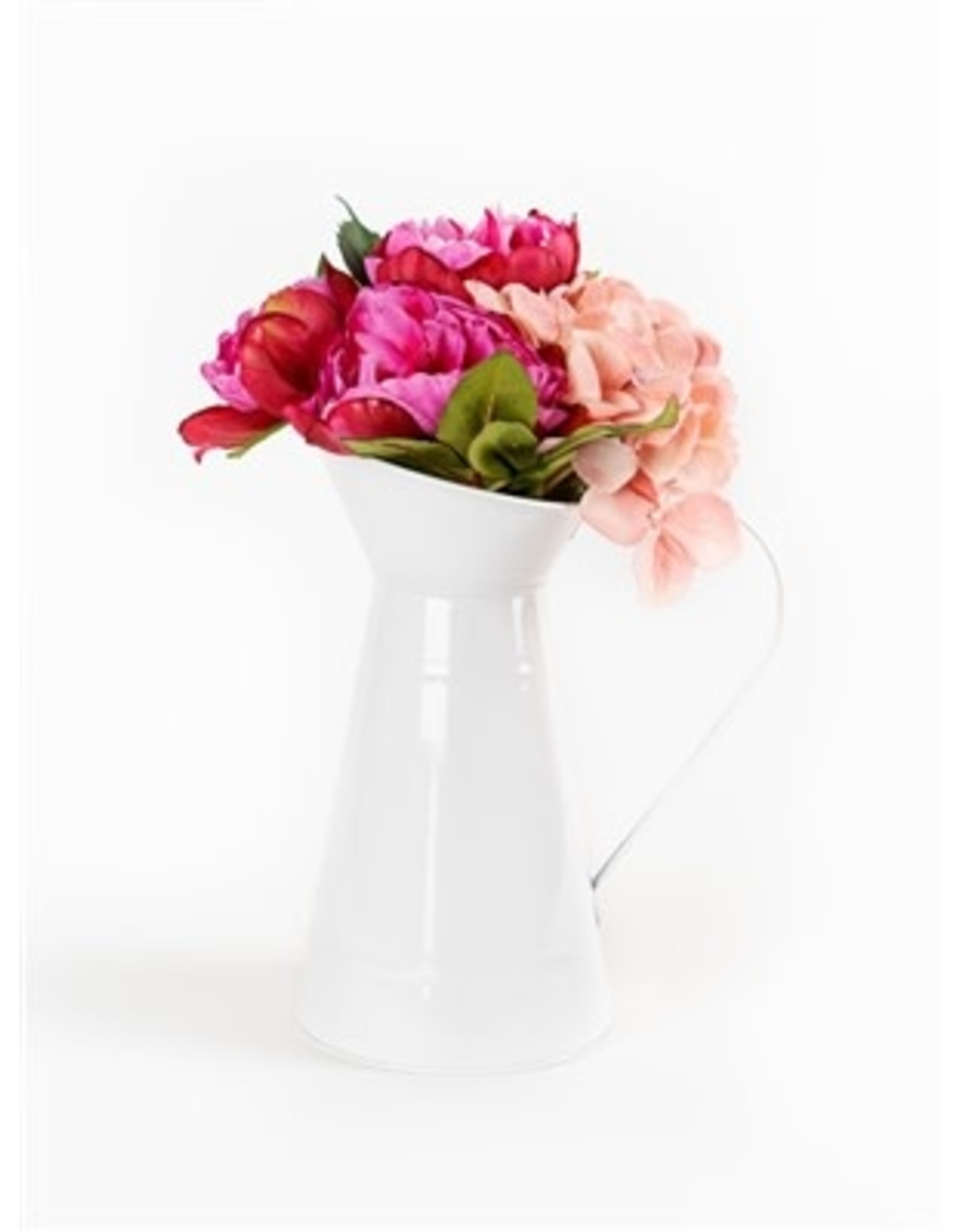 75567 14" Mixd Floral White Metal Pitcher