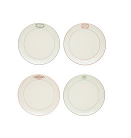 XS1379A 8" Round Stoneware Plate with Saying, White, Burgundy and Green, 4 Styles EACH