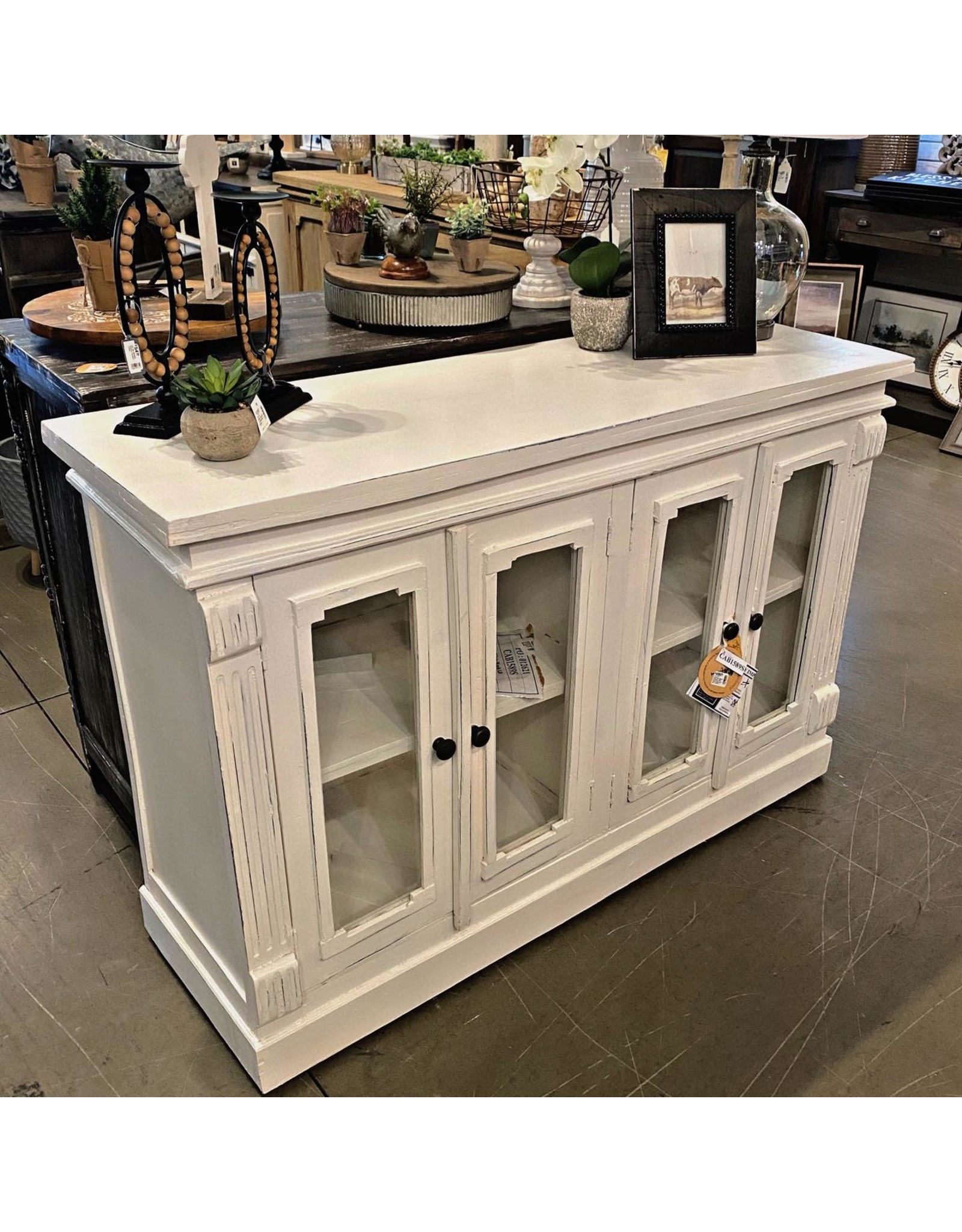 CAB1589 Glazed Credenza 4Glz Panel Doors 54.3x17.3x36.6"H