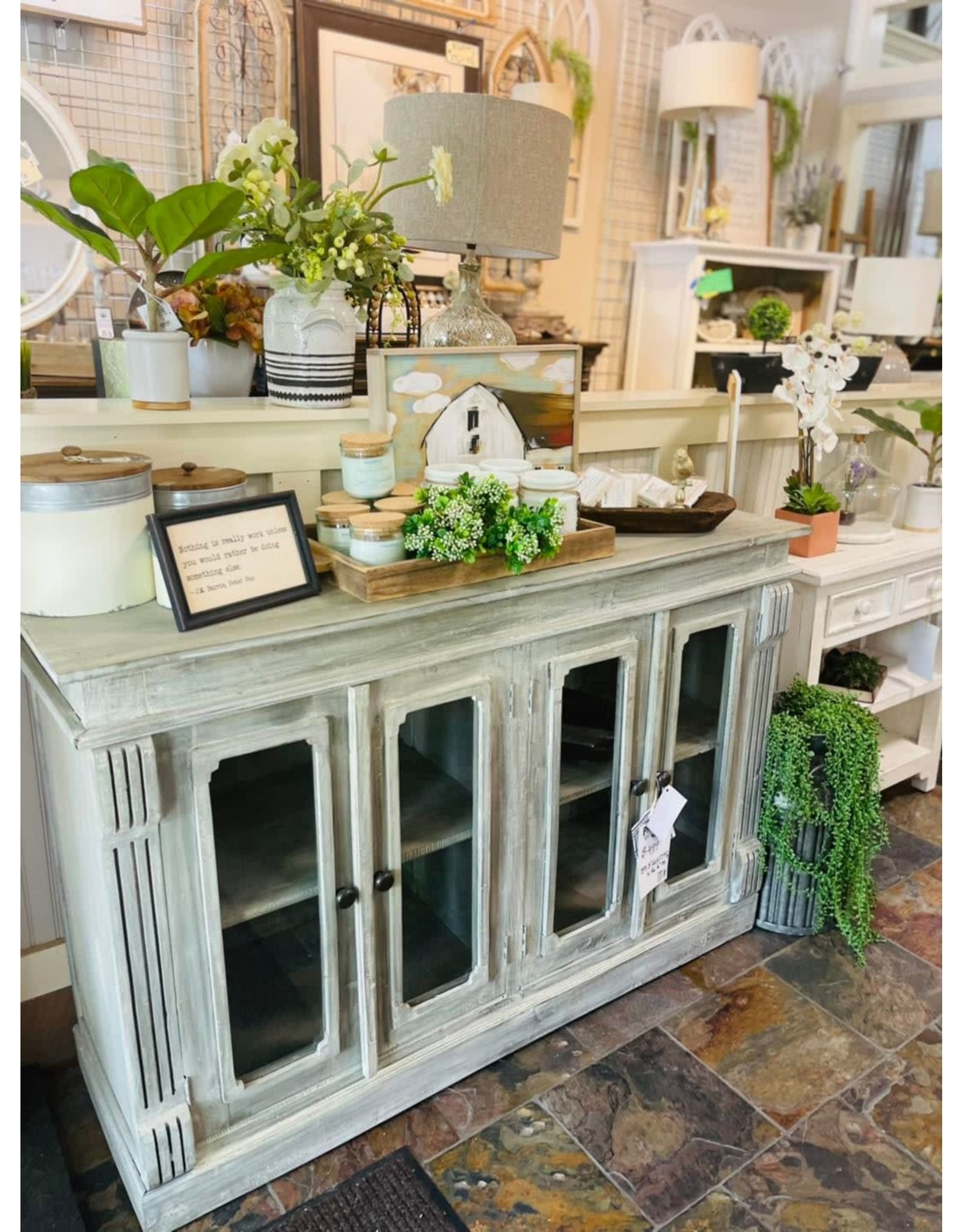 CAB1589 Glazed Credenza 4Glz Panel Doors 54.3x17.3x36.6"H