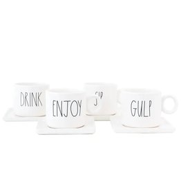 Rae Dunn Artisan Cup + Saucers, Set of 4
