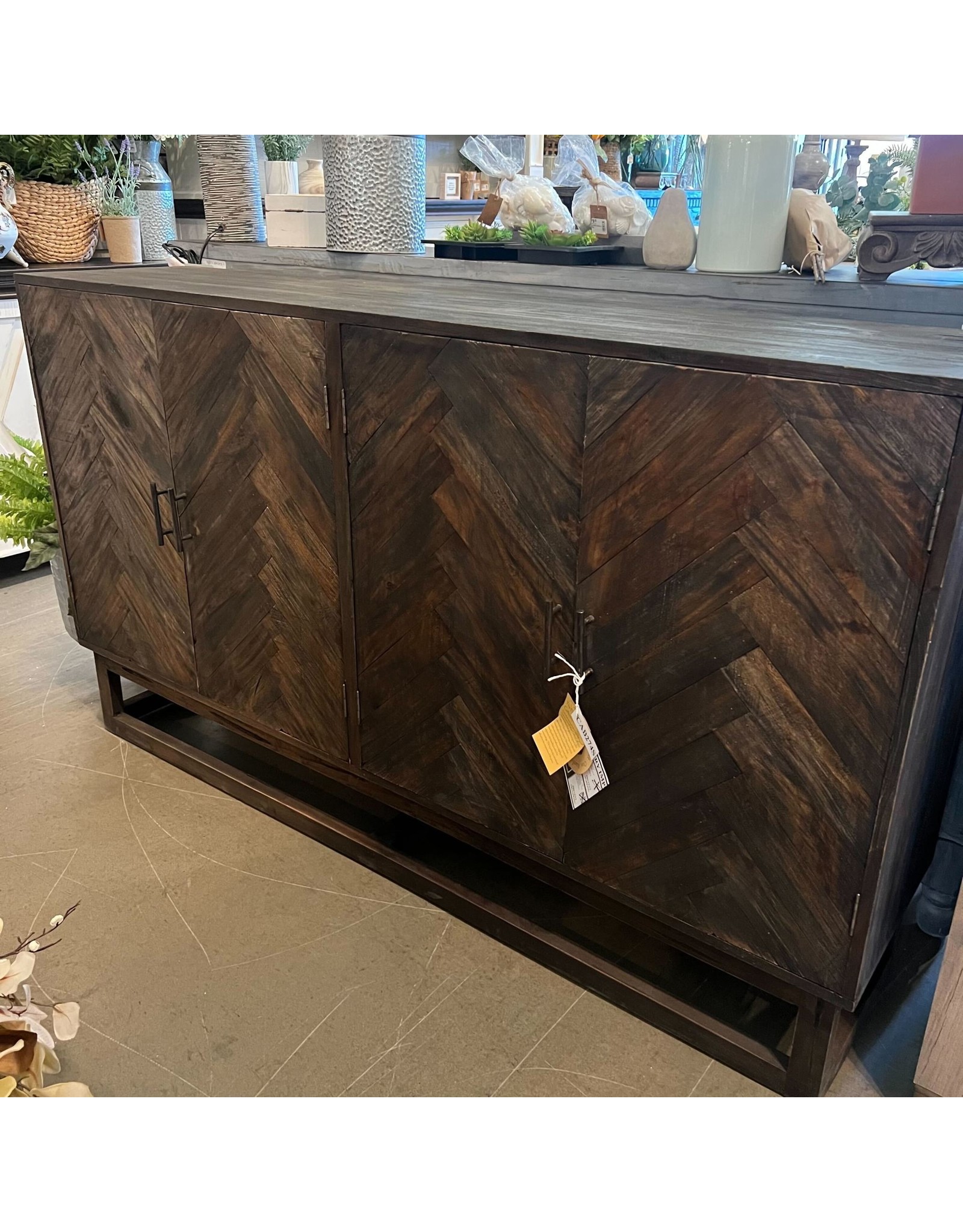 CAB274 Herringbone Credenza 4 Dr 66.1 x 15 x 38.6