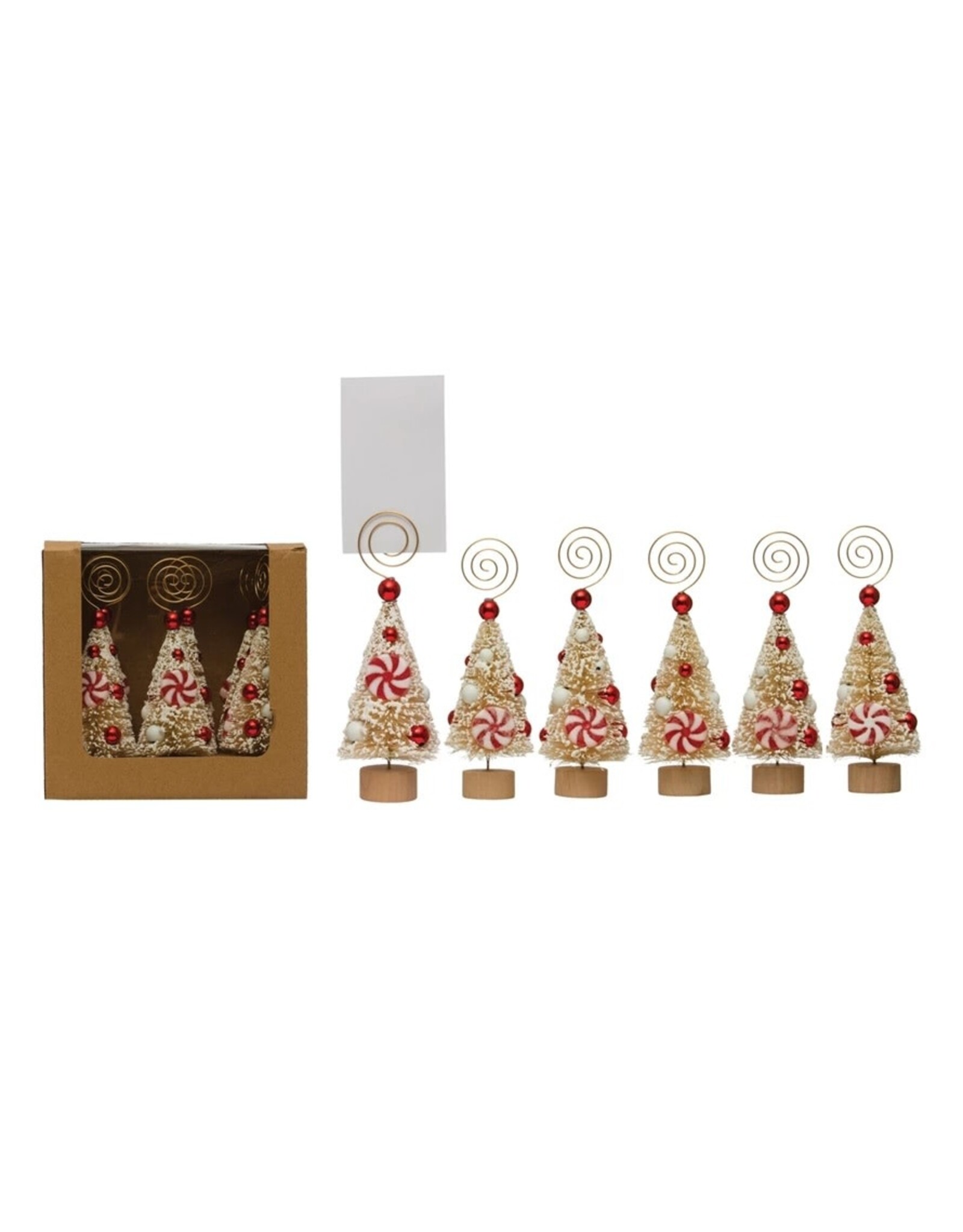 Sisal Bottle Brush Tree Place Card/Photo Holders & 12 Paper Cards, Boxed Set of 6 XS3557