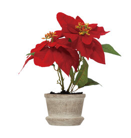 7-3/4" Round x 11-3/4"H Faux Poinsettia in Cement Pot XS1091