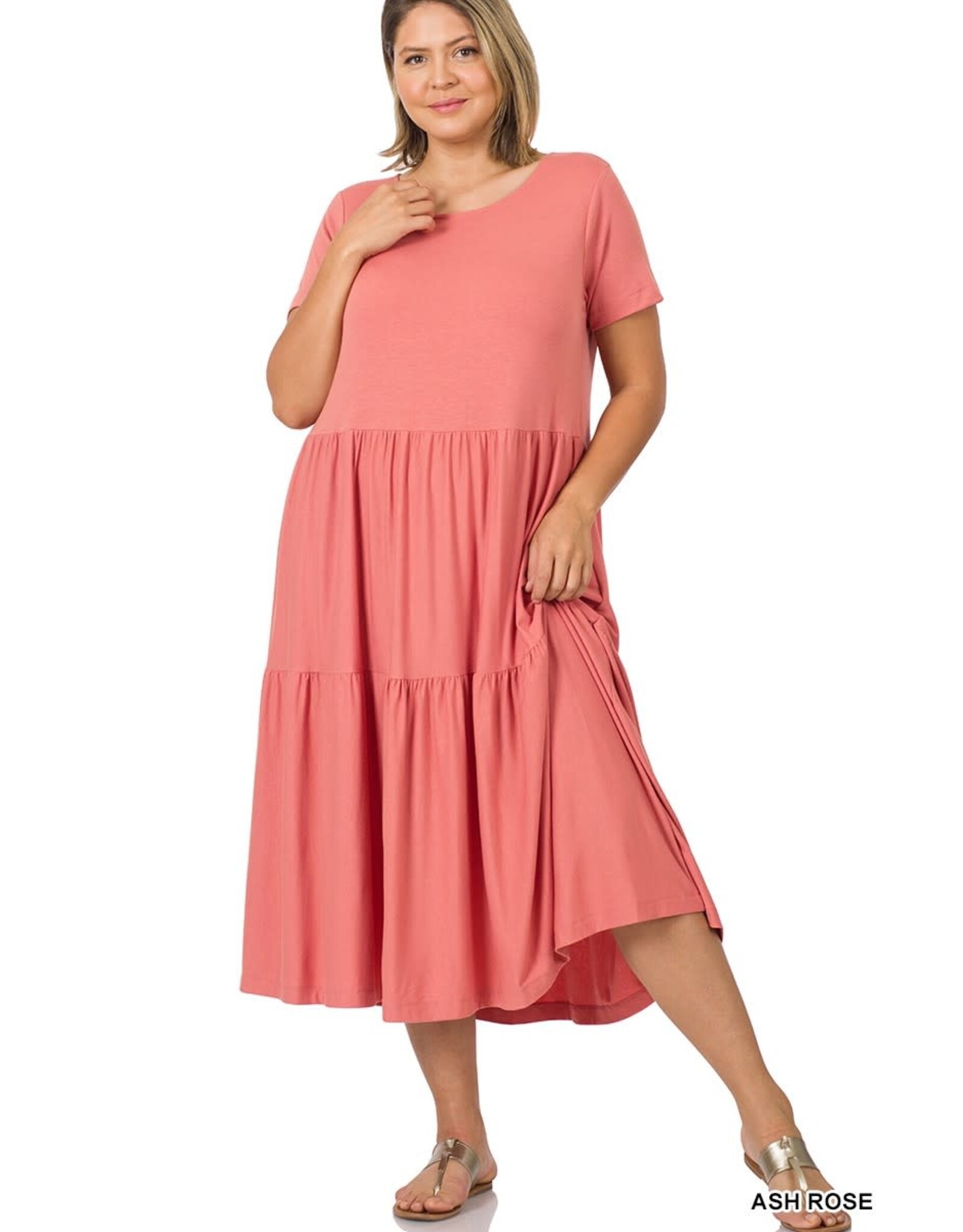 RS-8355X Plus S/S Tiered Midi Dress