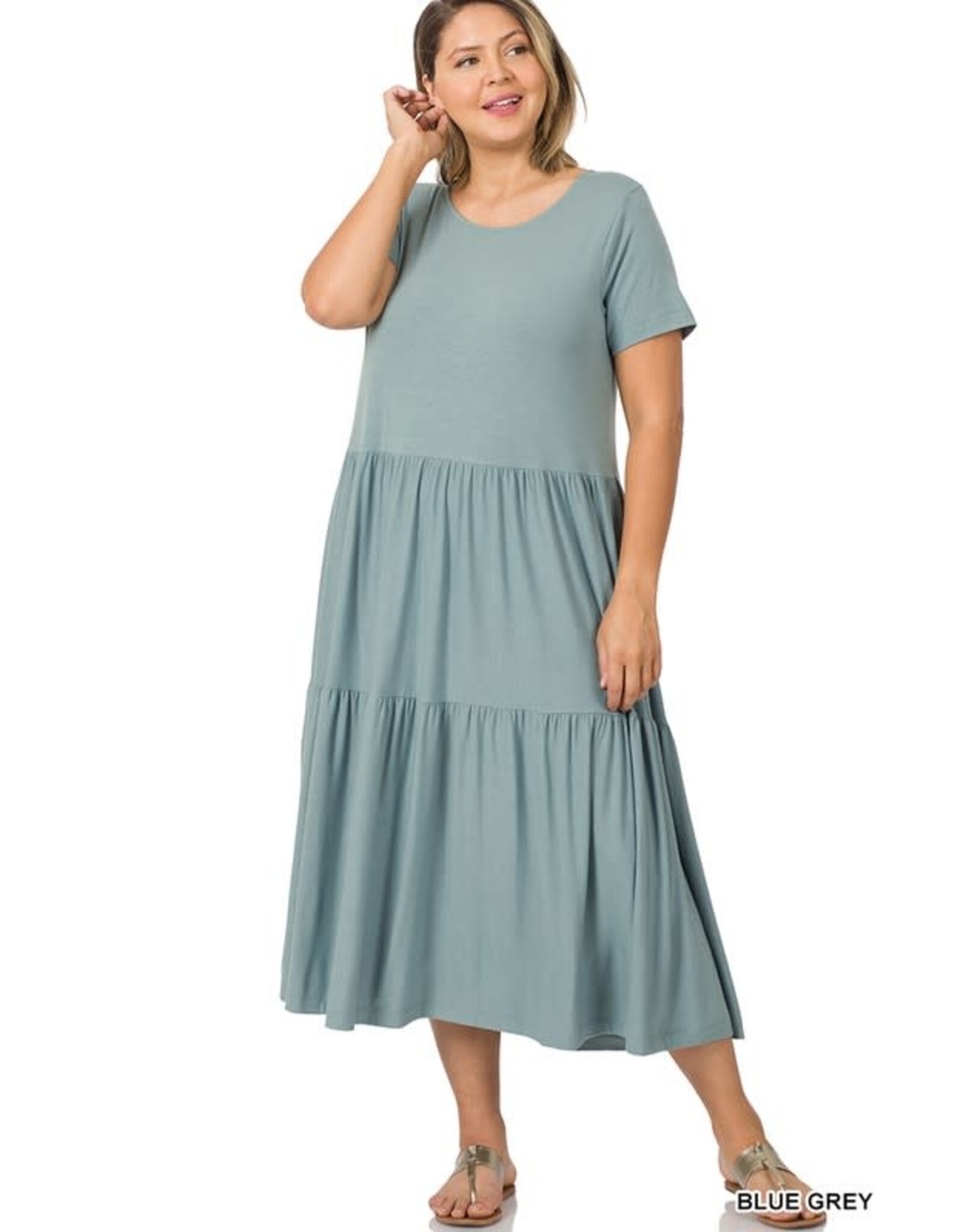 RS-8355X Plus S/S Tiered Midi Dress