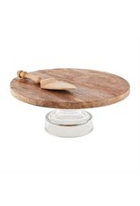 Mango Wood and Glass Cake Stand and Server Set 41320018