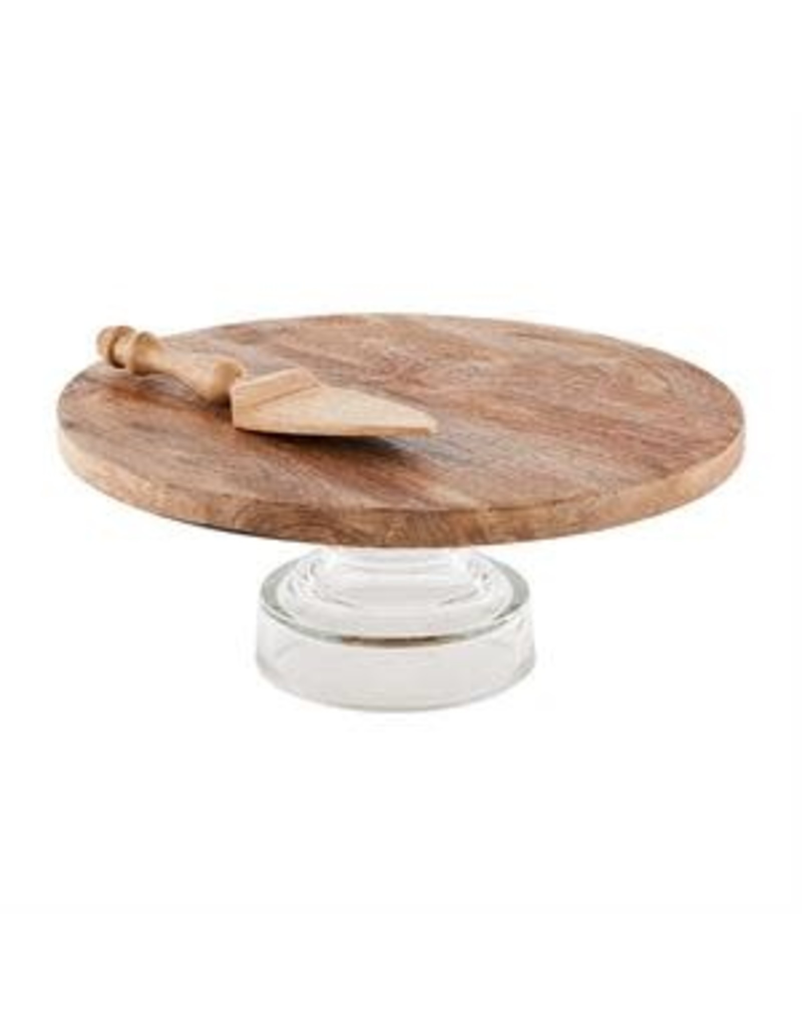 Mango Wood and Glass Cake Stand and Server Set 41320018