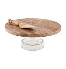 Mango Wood and Glass Cake Stand and Server Set 41320018