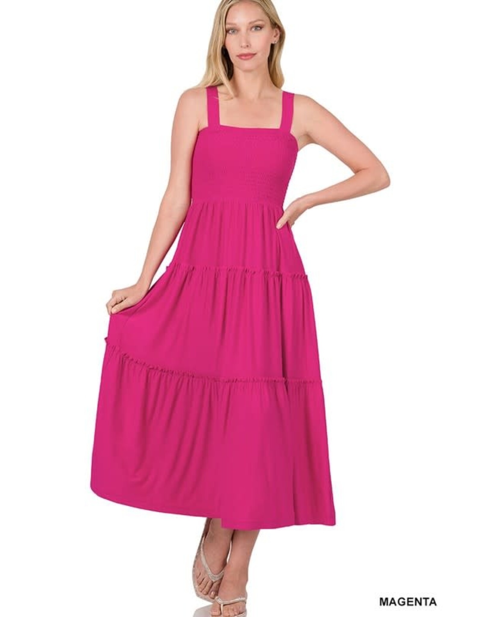 RS-8217 Smocked Tiered Midi Dress