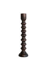 Hand-Carved Mango Wood Taper Holder, Walnut Finish  5" Round x 21"H DF7061