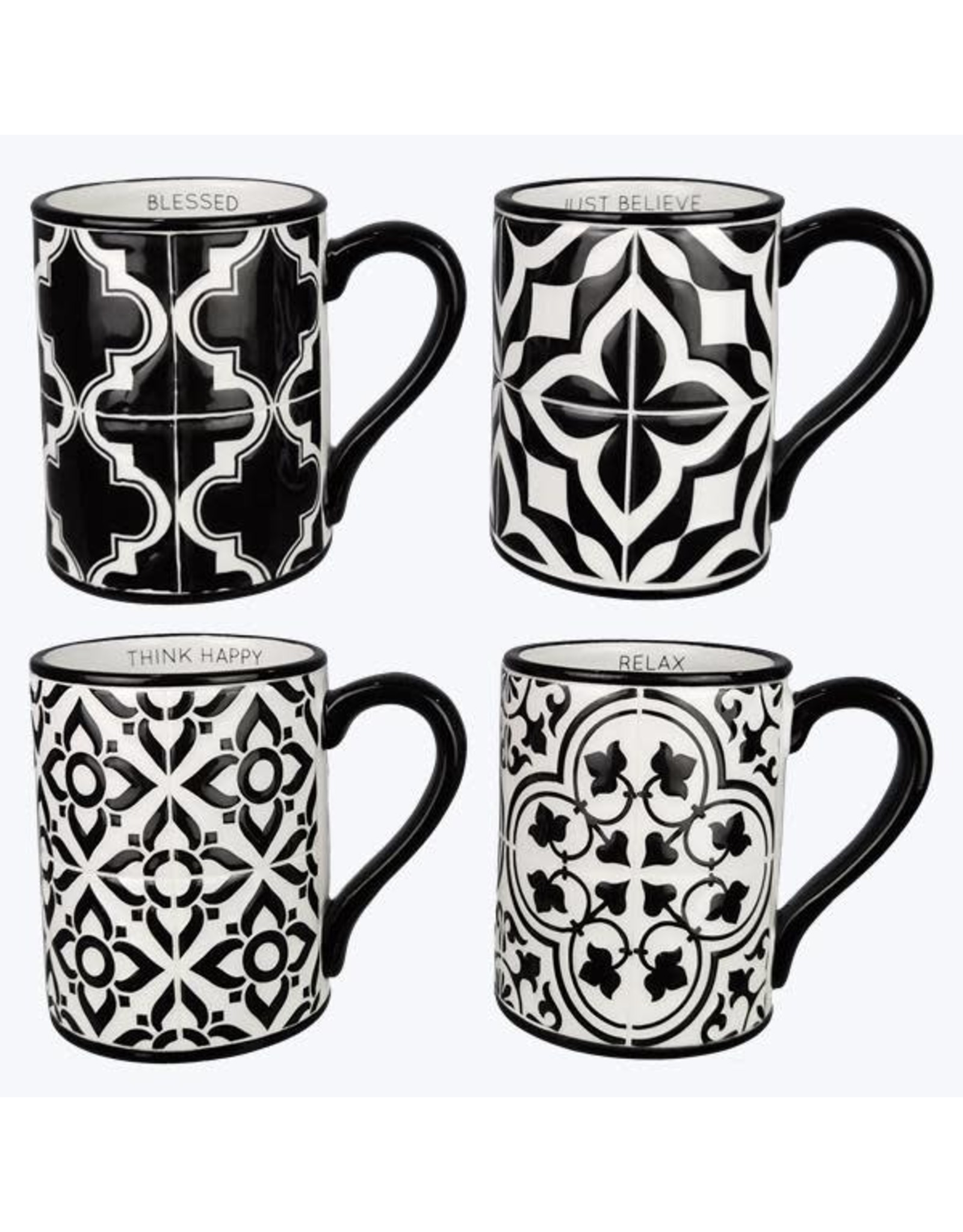 CERAMIC BLACK AND WHITE TILE DESIGN MUG 4 ASSORTED Each 10067