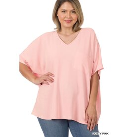 PLUS V-NECK DOLMAN SHORT SLEEVE TOP QT-2740x