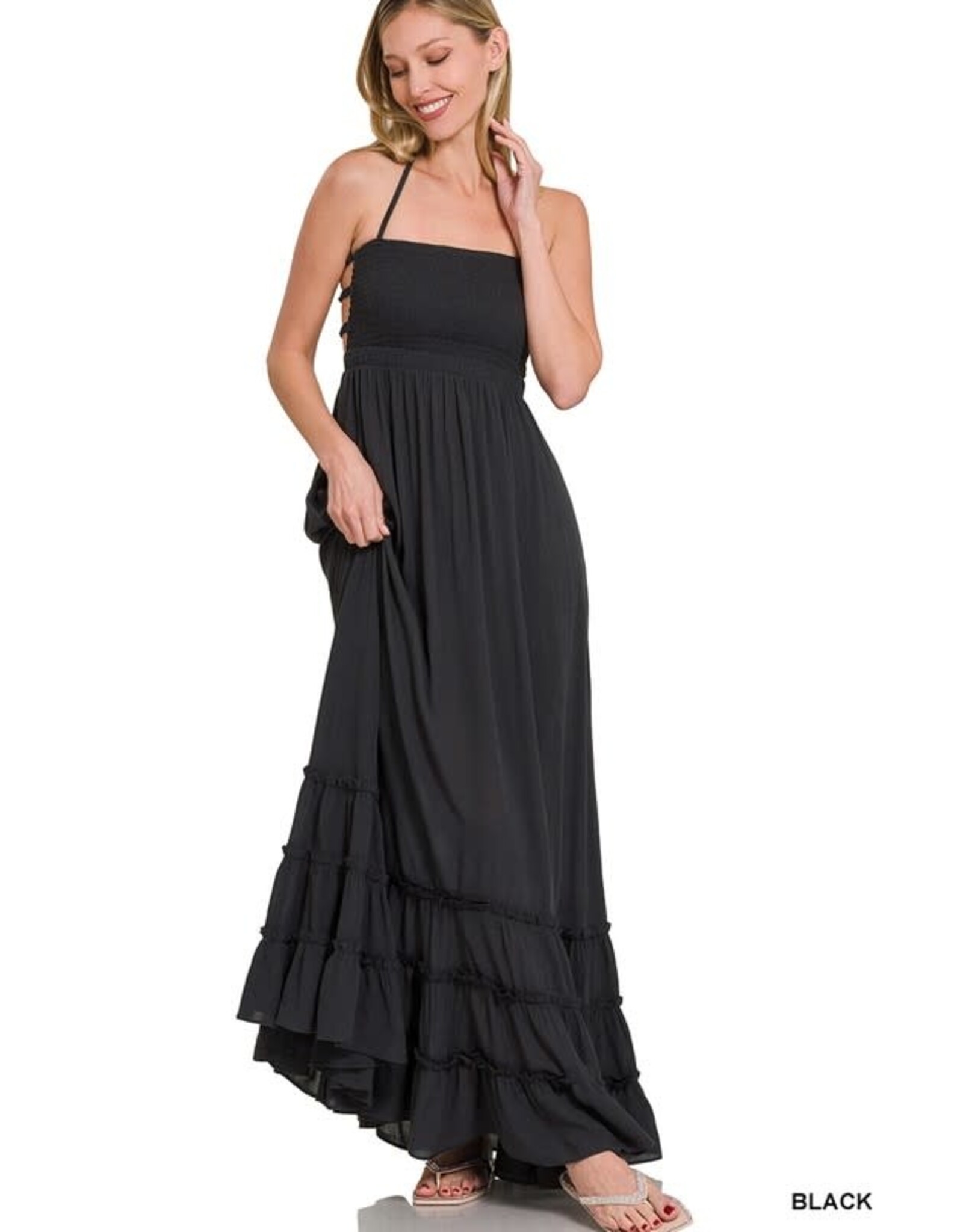 Halter Smocked Maxi Dress QD-1276