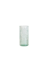 Recycled Etched Glass Hurricane Vase   2-3/4" Round x 6"H DF7543