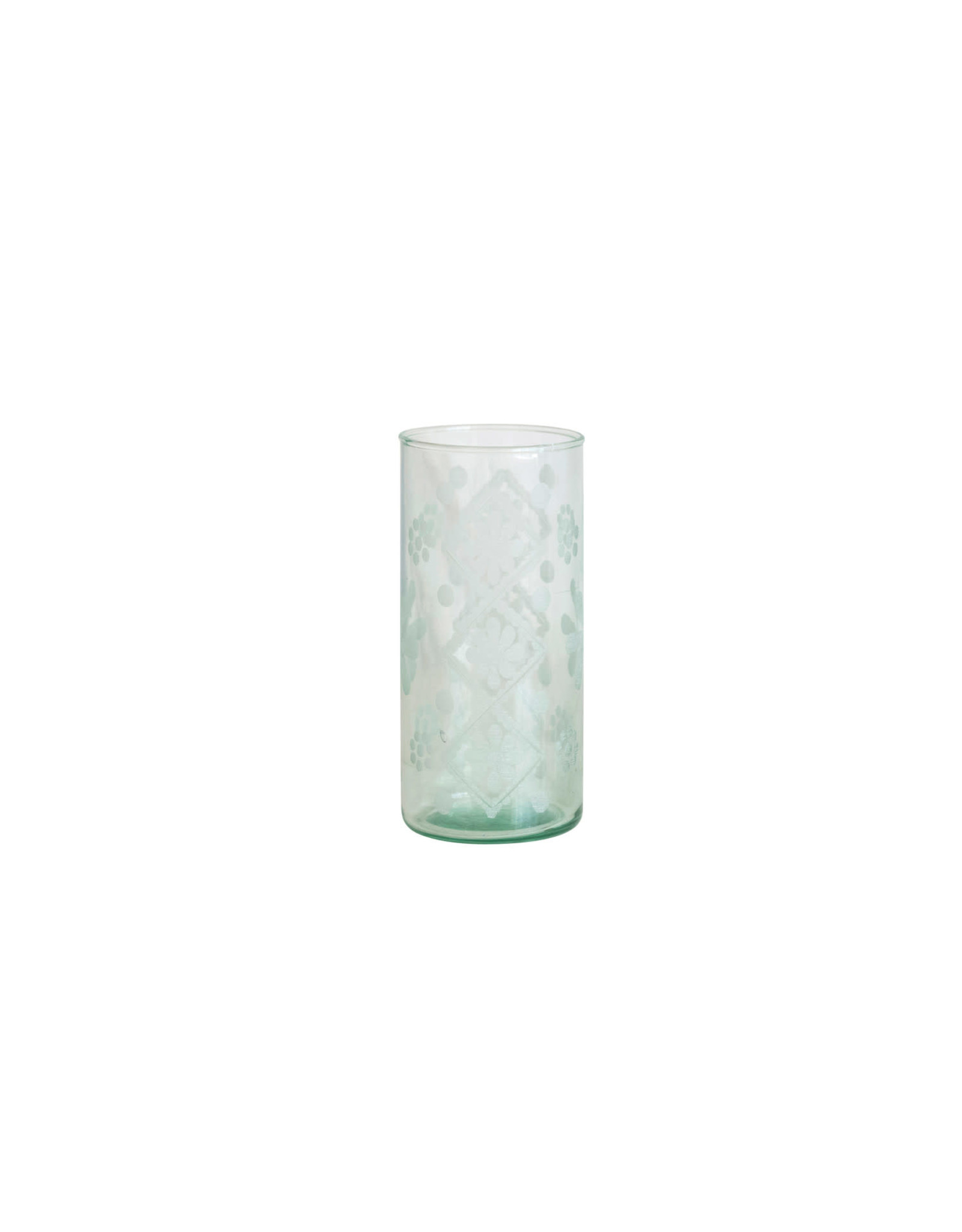 Recycled Etched Glass Hurricane Vase   2-3/4" Round x 6"H DF7543