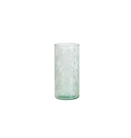 Recycled Etched Glass Hurricane Vase   2-3/4" Round x 6"H DF7543