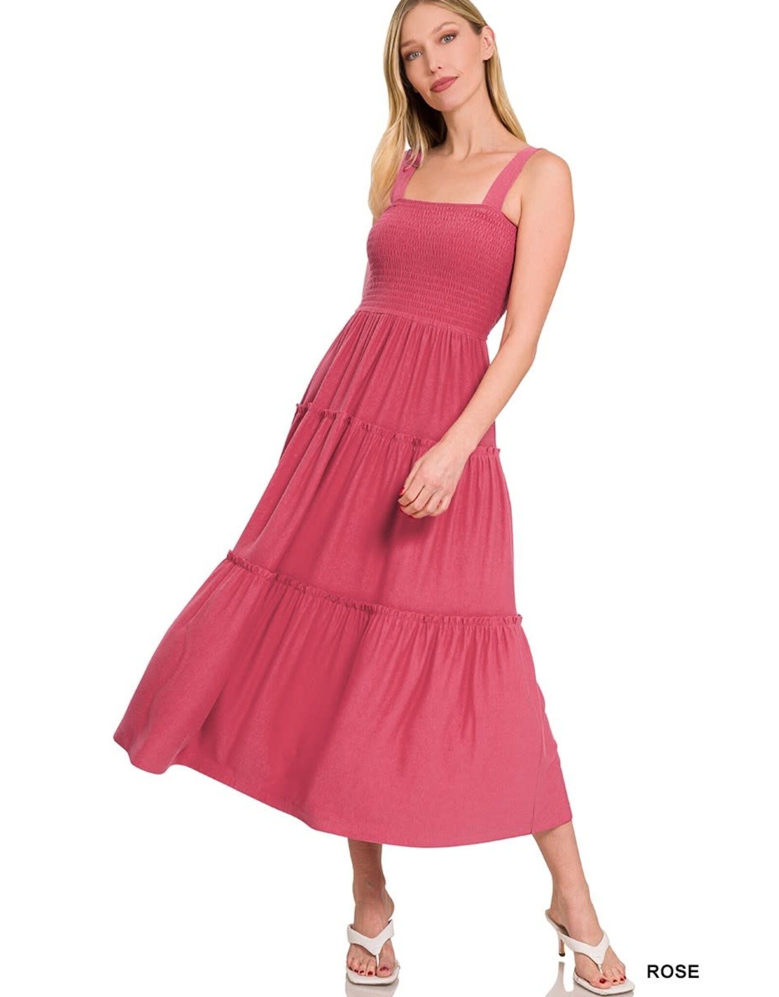 RS-8217 Smocked Tiered Midi Dress