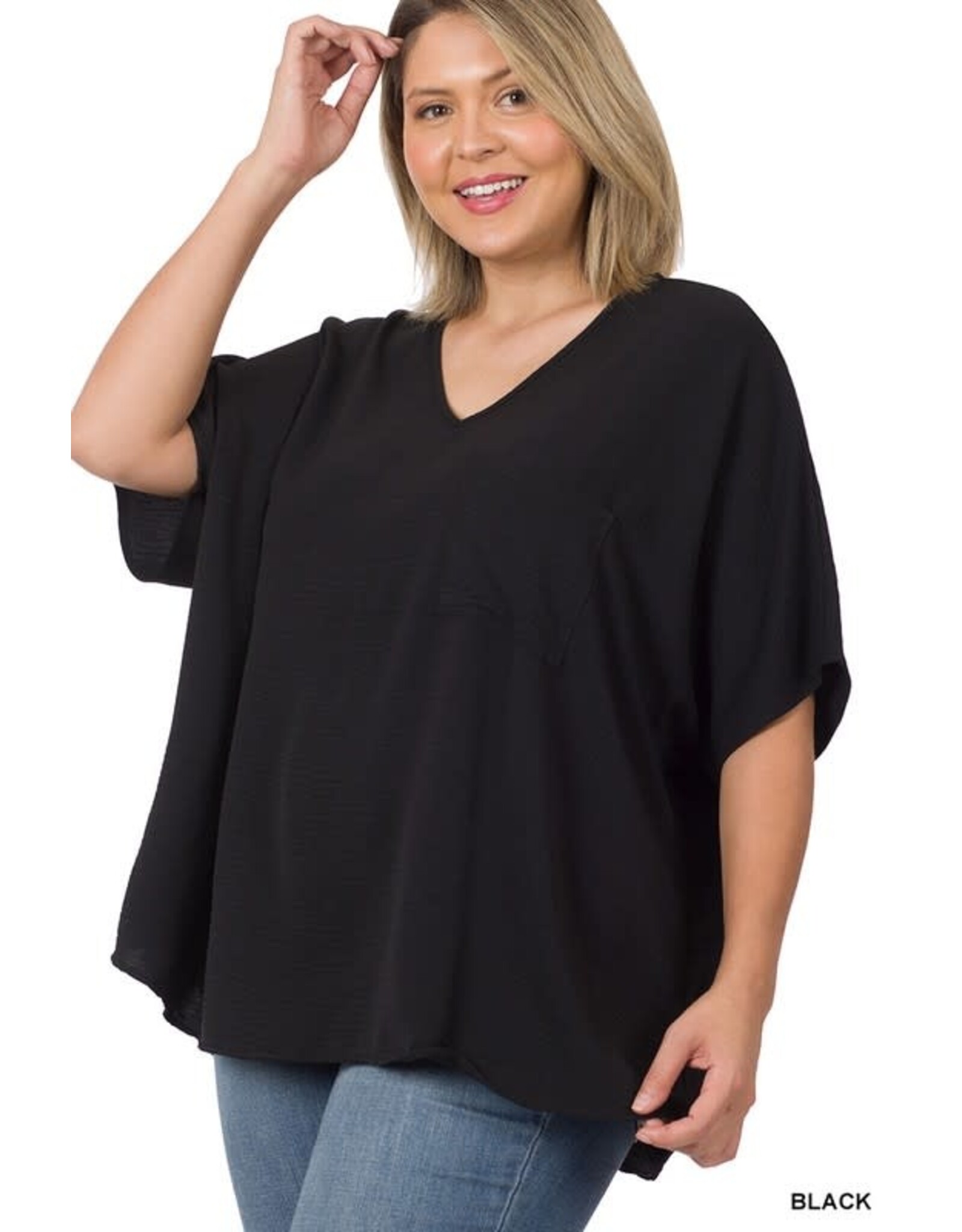 PLUS V-NECK DOLMAN SHORT SLEEVE TOP QT-2740x