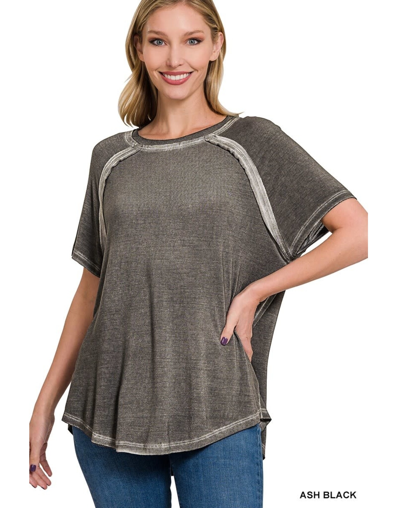 Washed S/S Boat Neck Top RTW-8388