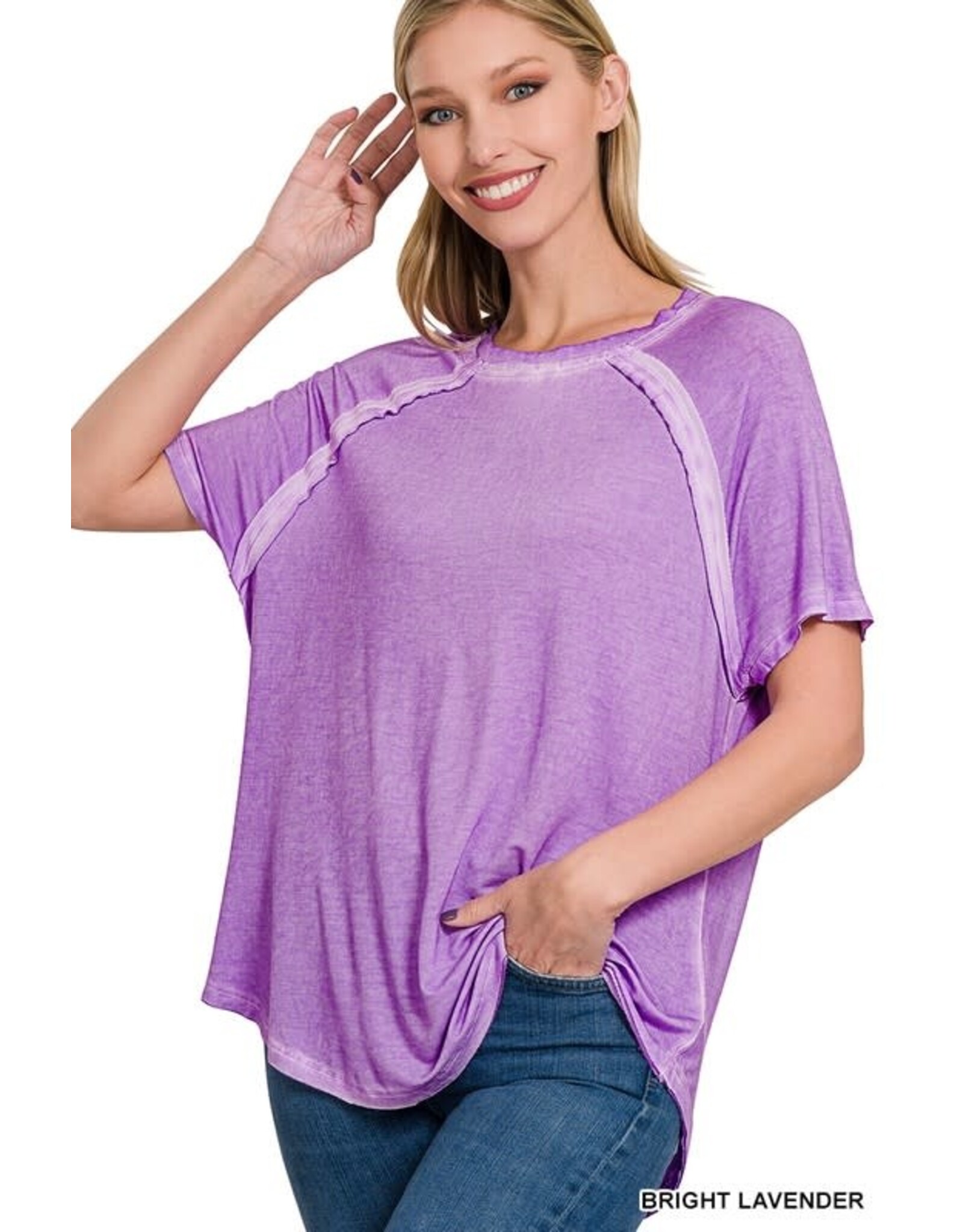 Washed S/S Boat Neck Top RTW-8388