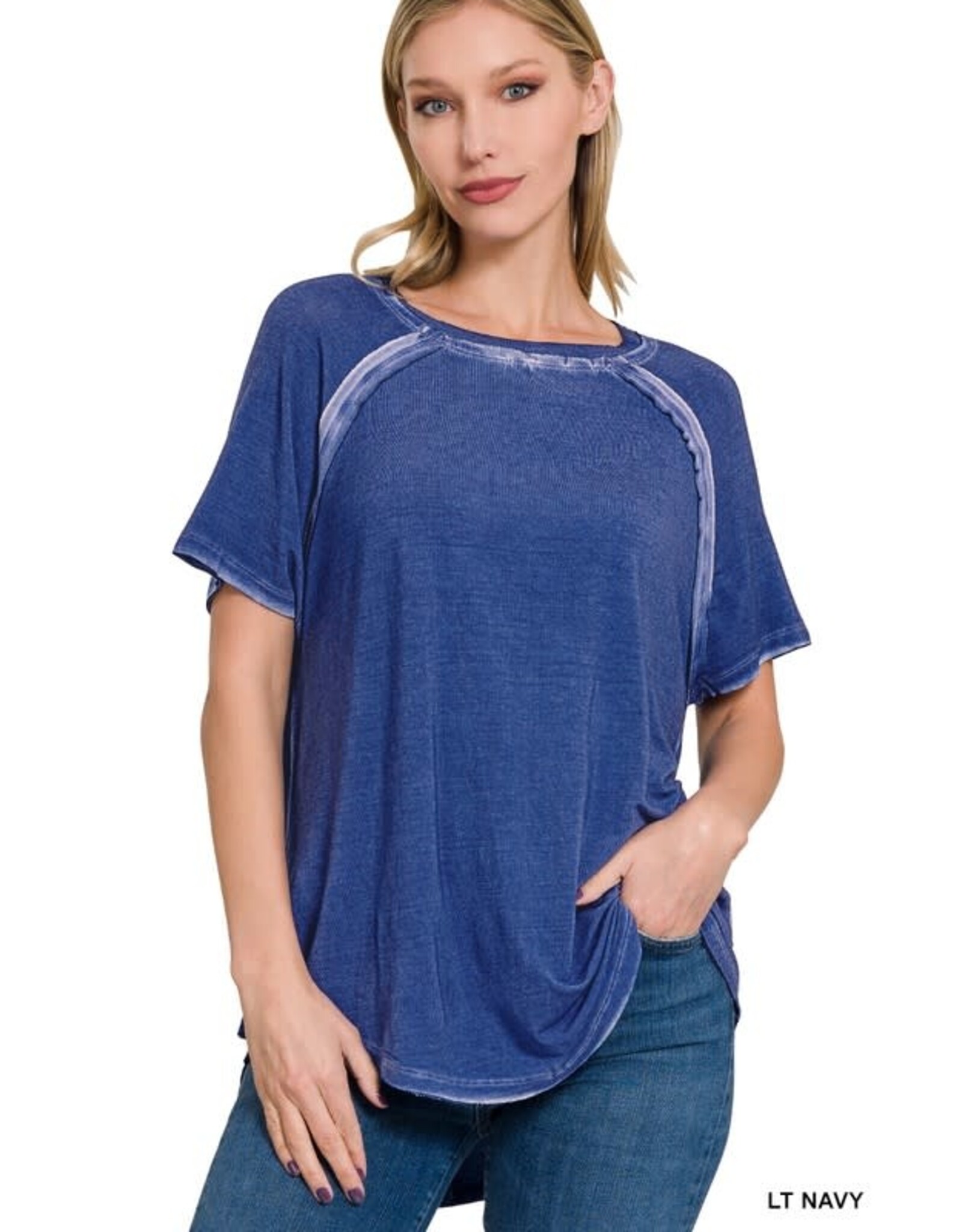 Washed S/S Boat Neck Top RTW-8388