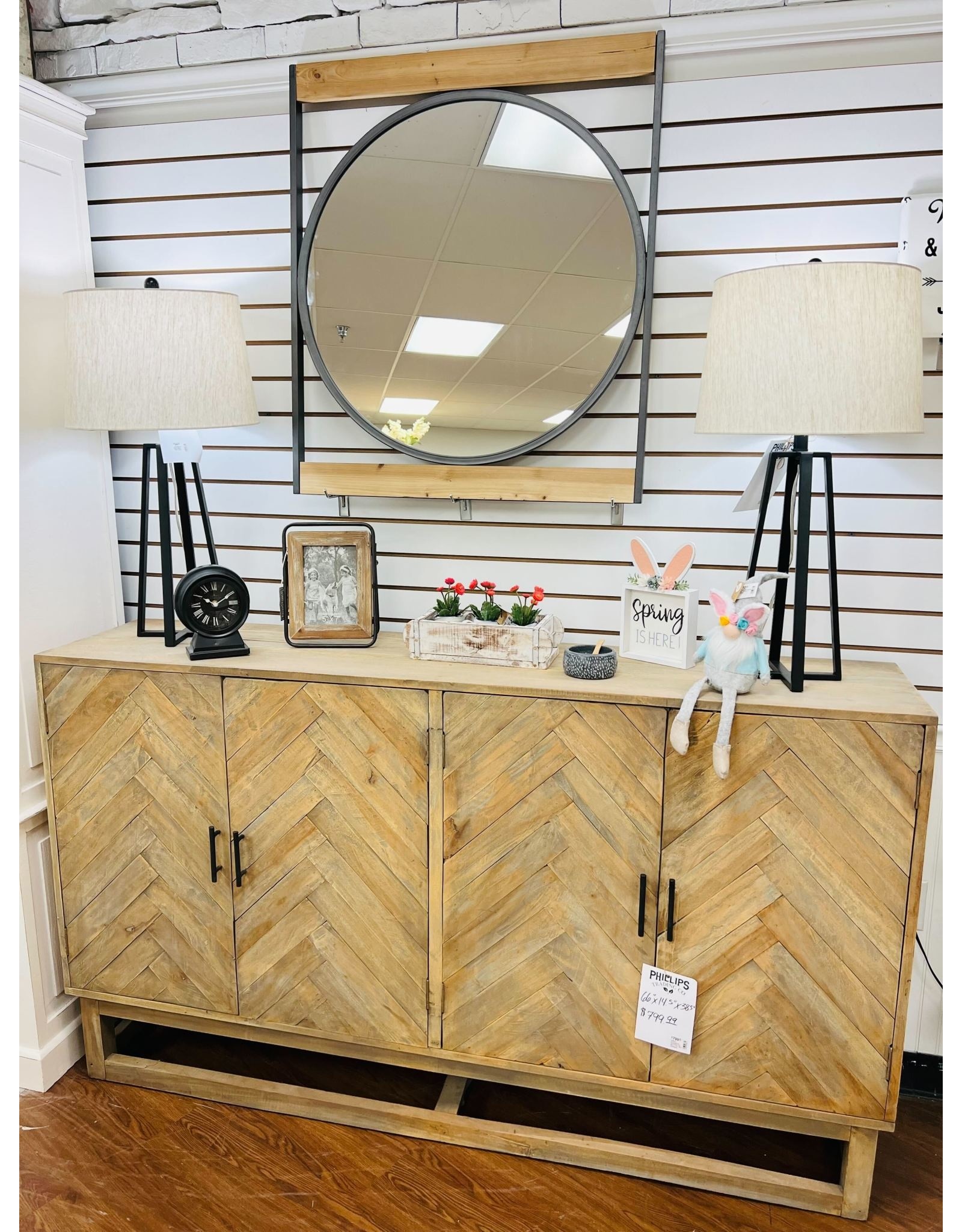 CAB274 Herringbone Credenza 4 Dr 66.1 x 15 x 38.6