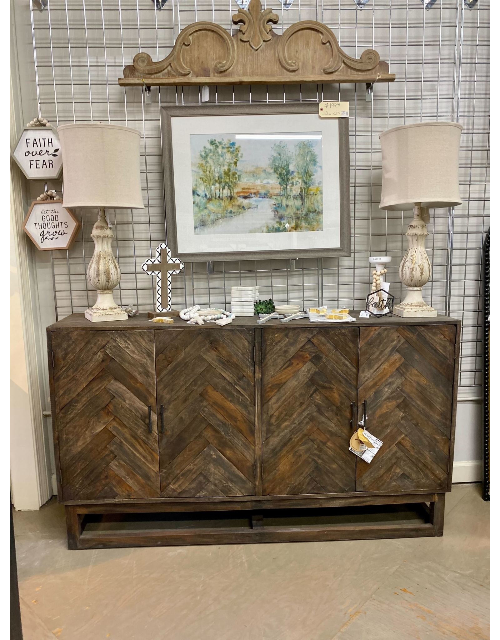 CAB274 Herringbone Credenza 4 Dr 66.1 x 15 x 38.6