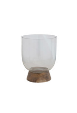 Glass & Mango Wood Footed Vase/Hurricane/Candle Holder DF7546