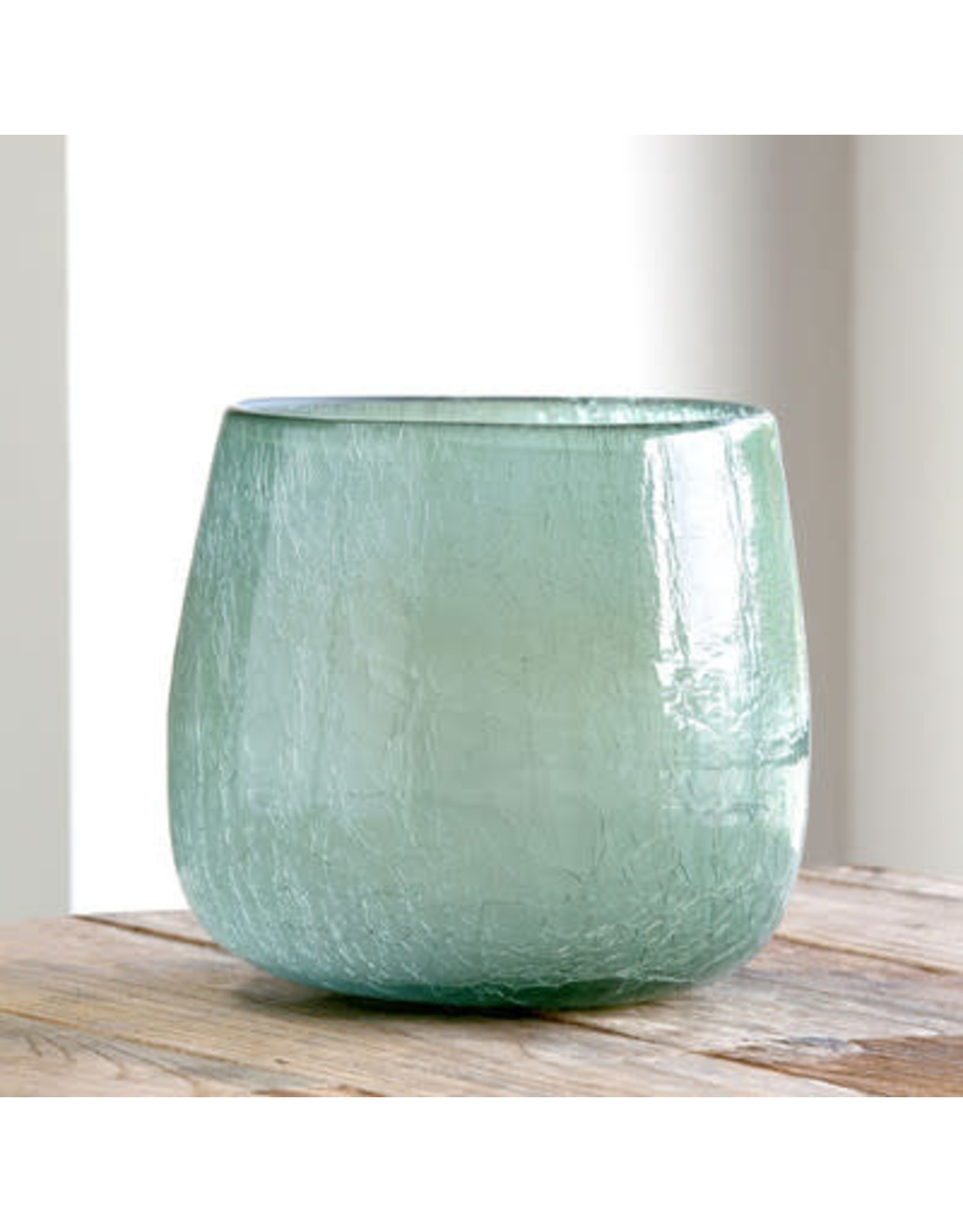 Smokey Sage Crackled Glass Vase, Large ECL00631