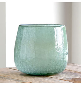 Smokey Sage Crackled Glass Vase, Large ECL00631