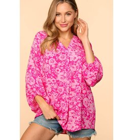 Plus V Neck Banded Floral Print Top HT2995BX