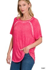 Washed S/S Boat Neck Top RTW-8388